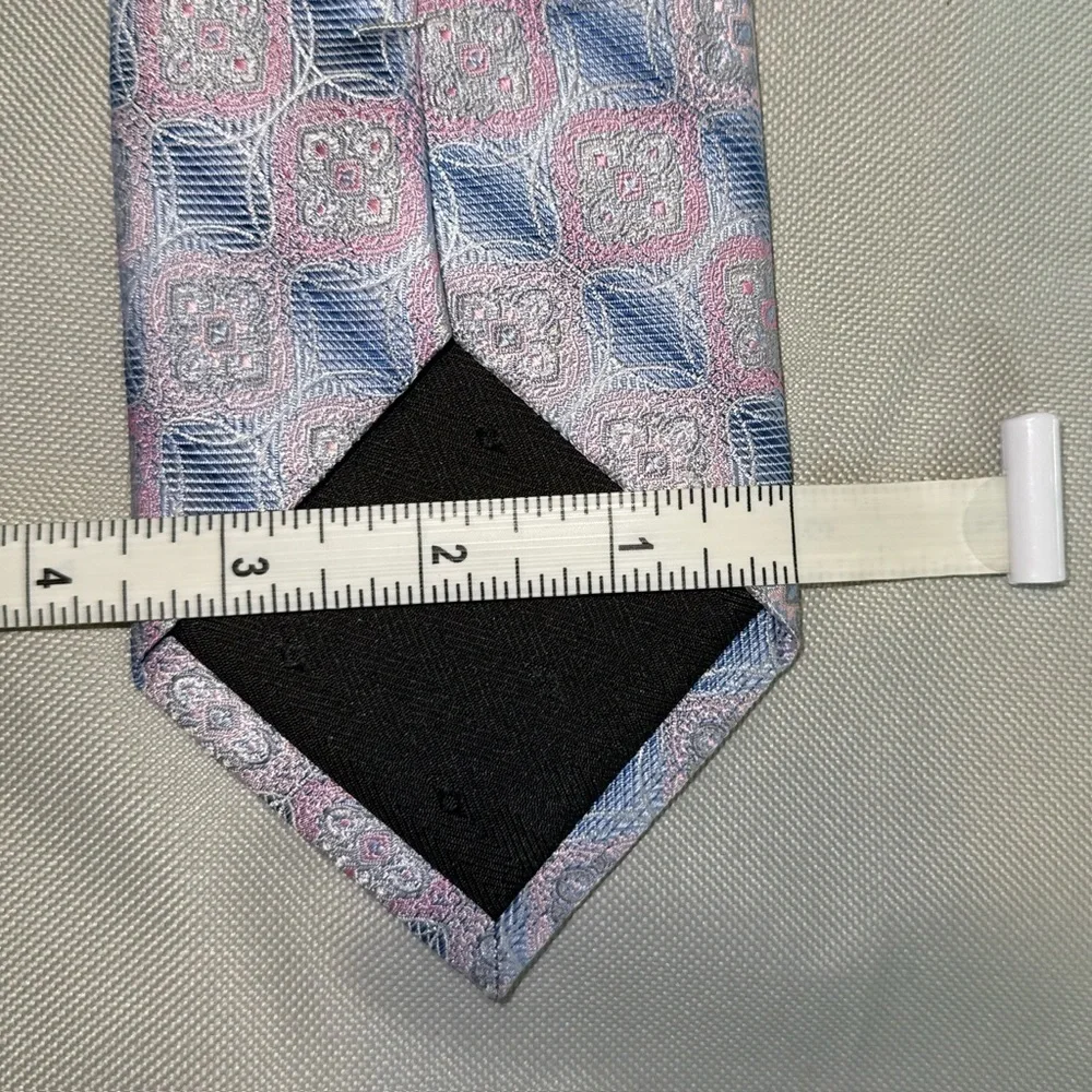 💰Bruno Piattelli XL Handmade 100% Silk Pink Blue Geometric Floral Neck Tie
